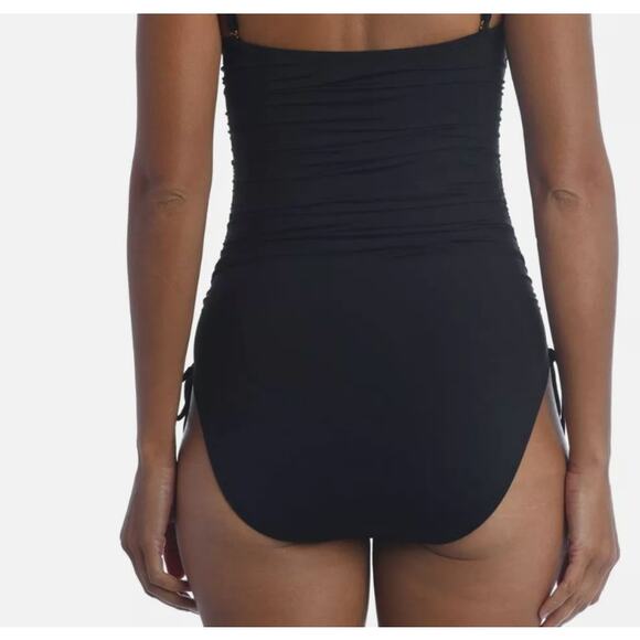 La Blanca One Piece Swim Suit Solid Black Sweetheart Neckline Size 12 NWT - Picture 3 of 8